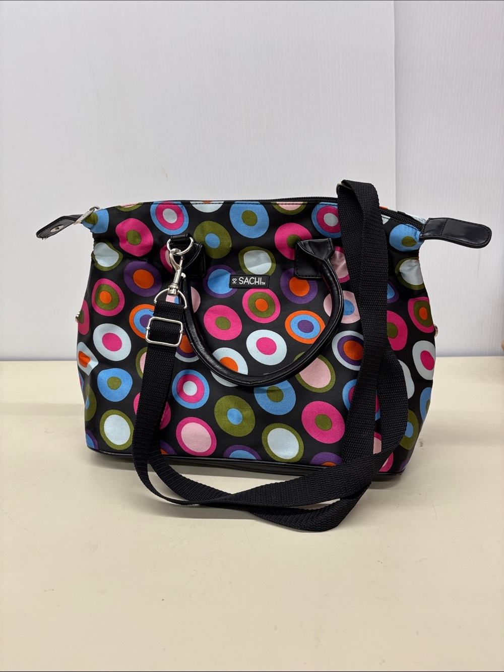 SACHI Black Insulated Lunch Bag Tote Multi Color and Adjustable Strap